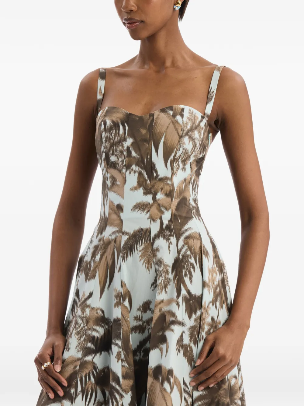 Oscar de la Renta Chiné katoenen popeline jurk met palmbladeren Blauw