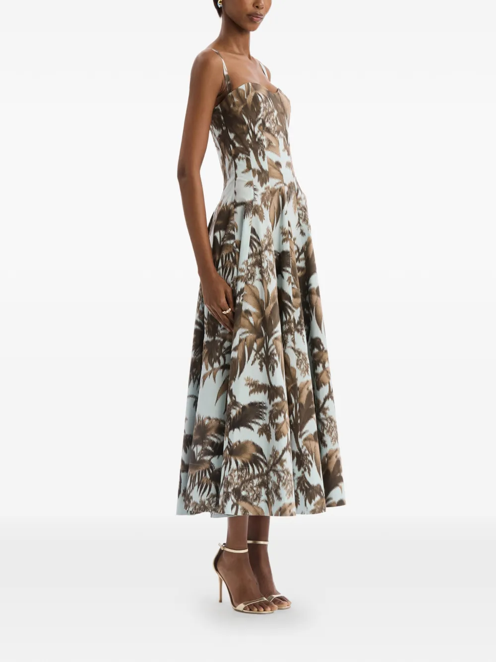 Oscar de la Renta Chiné katoenen popeline jurk met palmbladeren Blauw