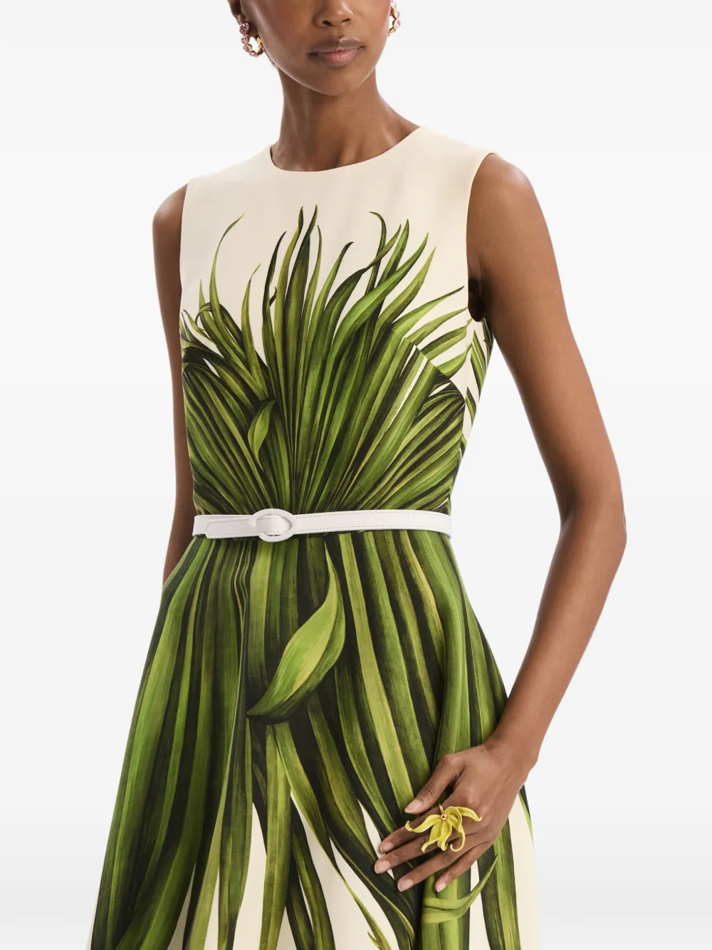 Oscar de la Renta Jurk van wolblend met palmbladeren Groen