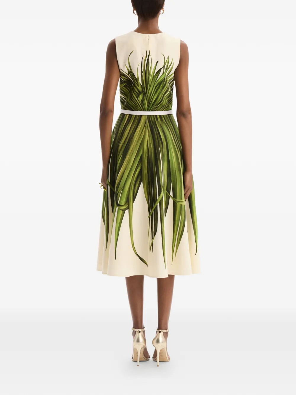 Oscar de la Renta Jurk van wolblend met palmbladeren Groen