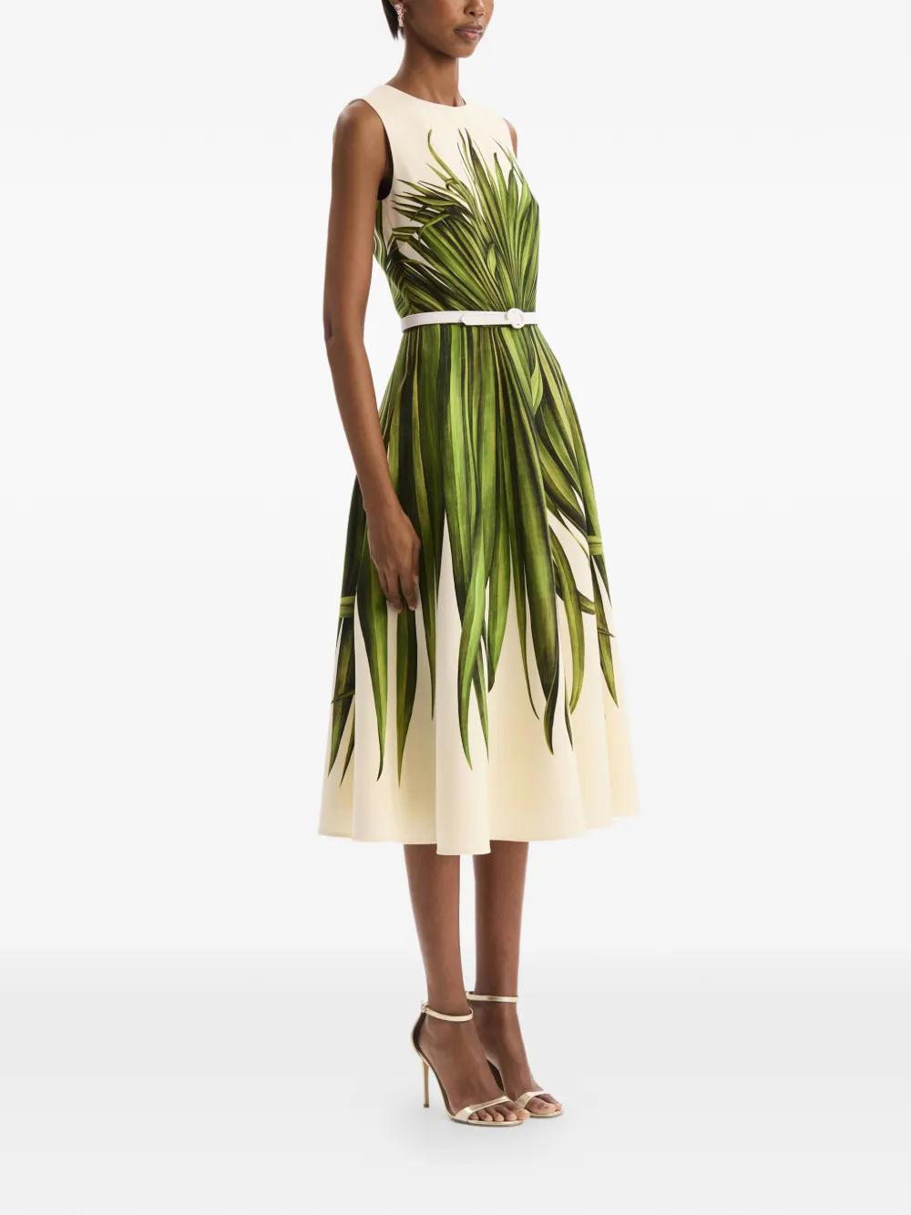 Oscar de la Renta Jurk van wolblend met palmbladeren Groen
