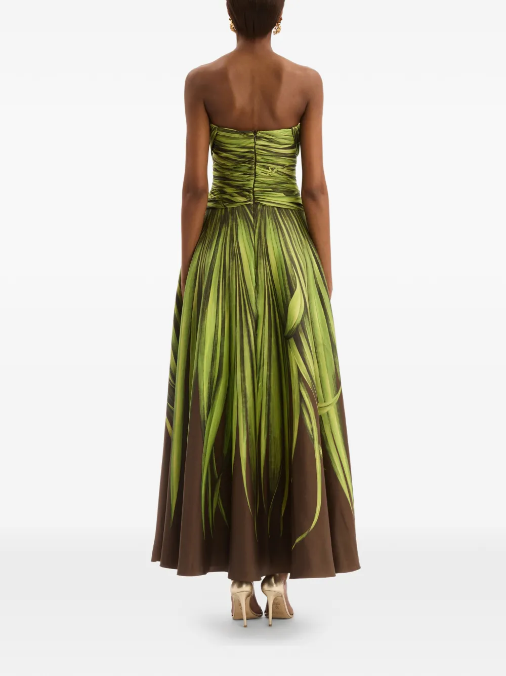 Oscar de la Renta Palm Leaves Silk Twill Cocktail Dress in Green, view 4