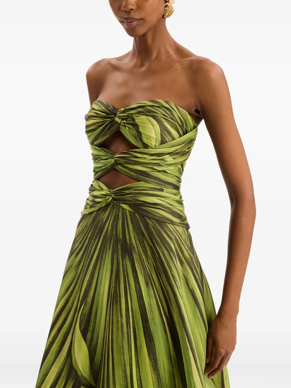 Oscar de la Renta Palm Leaves Silk Twill Cocktail Dress in Green, view 5