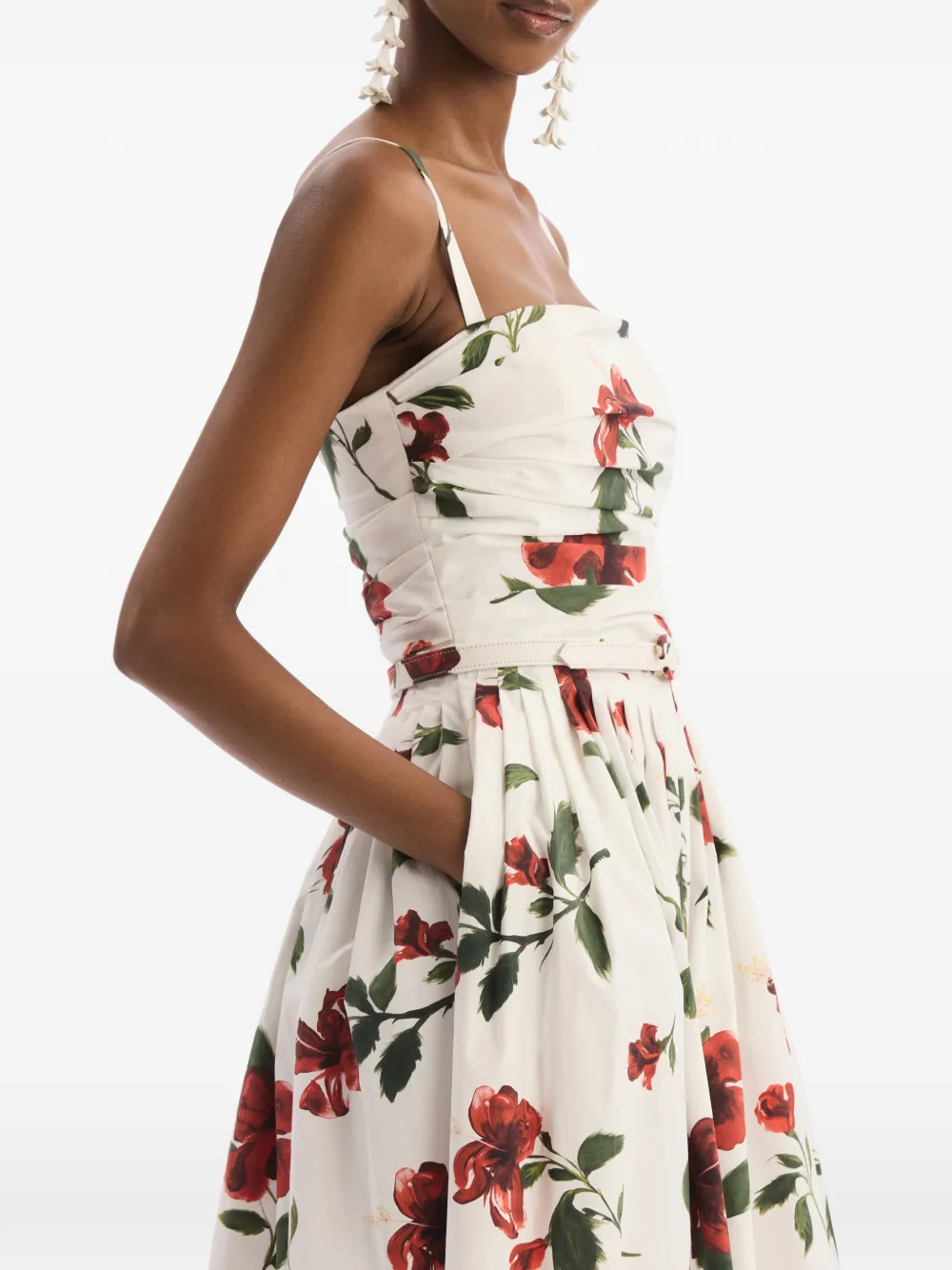 Oscar de la Renta Popeline katoenen jurk met hibiscus-detail Beige