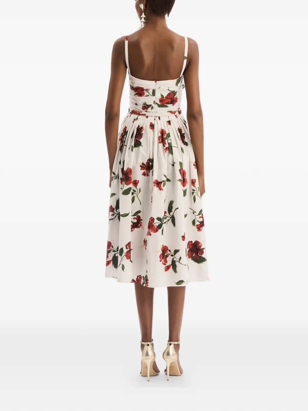 Oscar de la Renta Popeline katoenen jurk met hibiscus-detail Beige