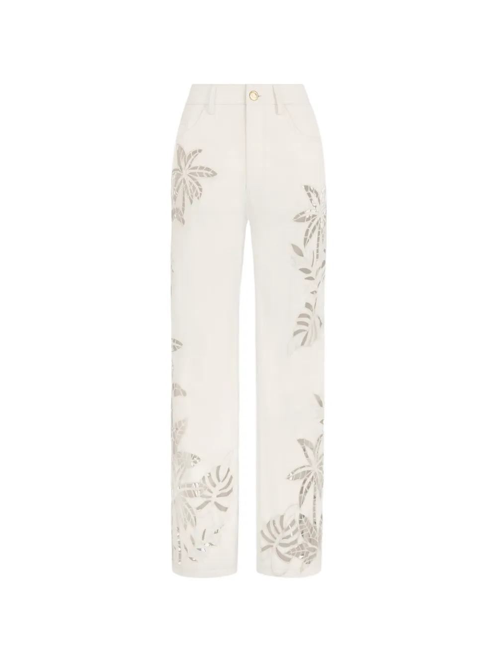 Oscar de la Renta Denim-Hose mit Palmenblättern - Weiß