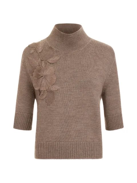 Oscar de la Renta striktrøje med hibiscus-broderi