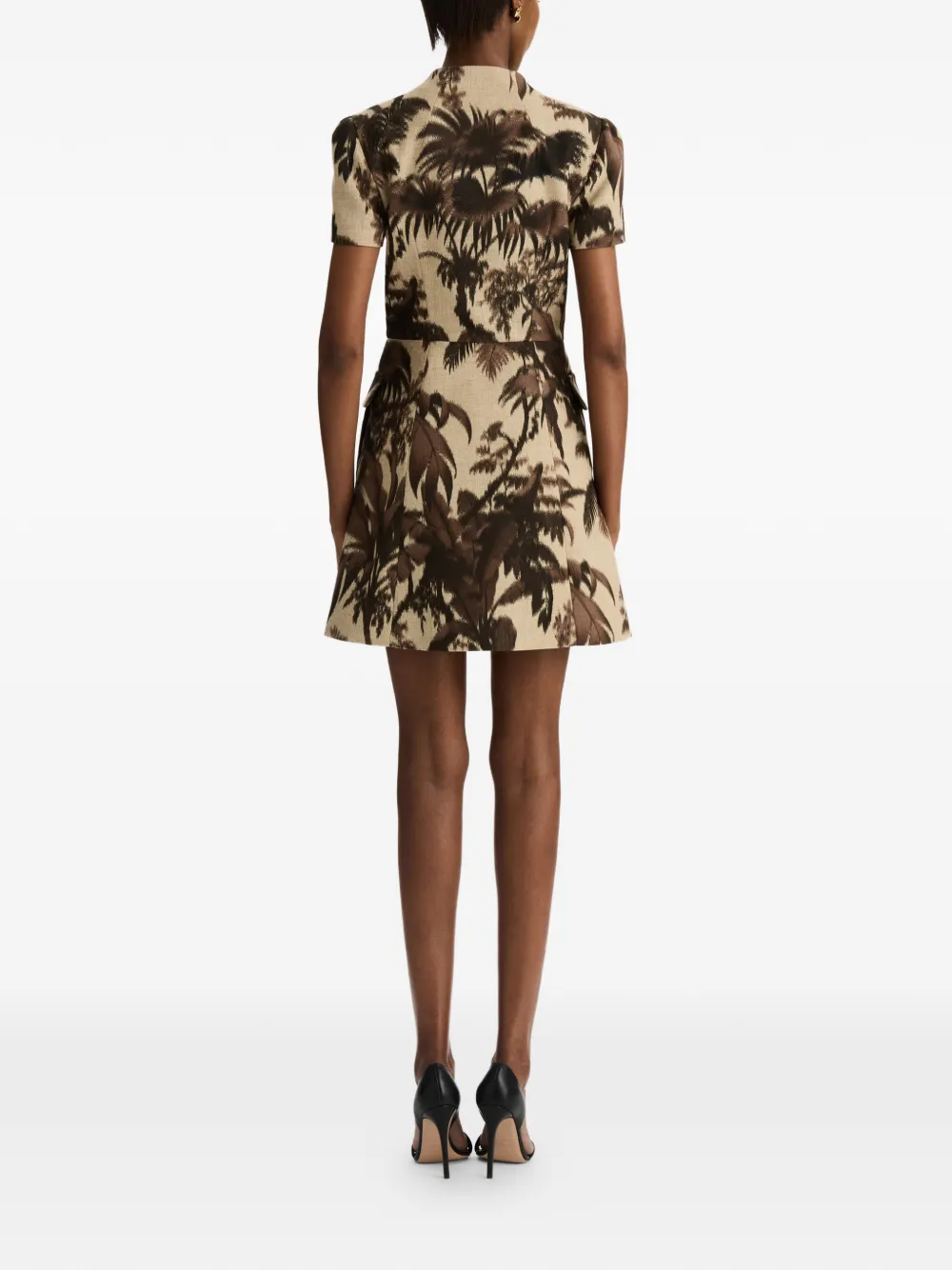 Oscar de la Renta Chiné tweed jurk met palmbladeren Beige