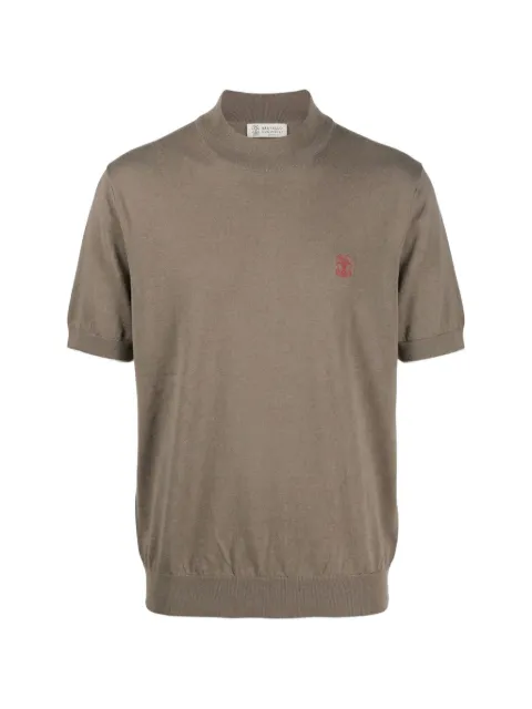 Brunello Cucinelli embroidered-logo short-sleeve mock-neck cotton T-shirt
