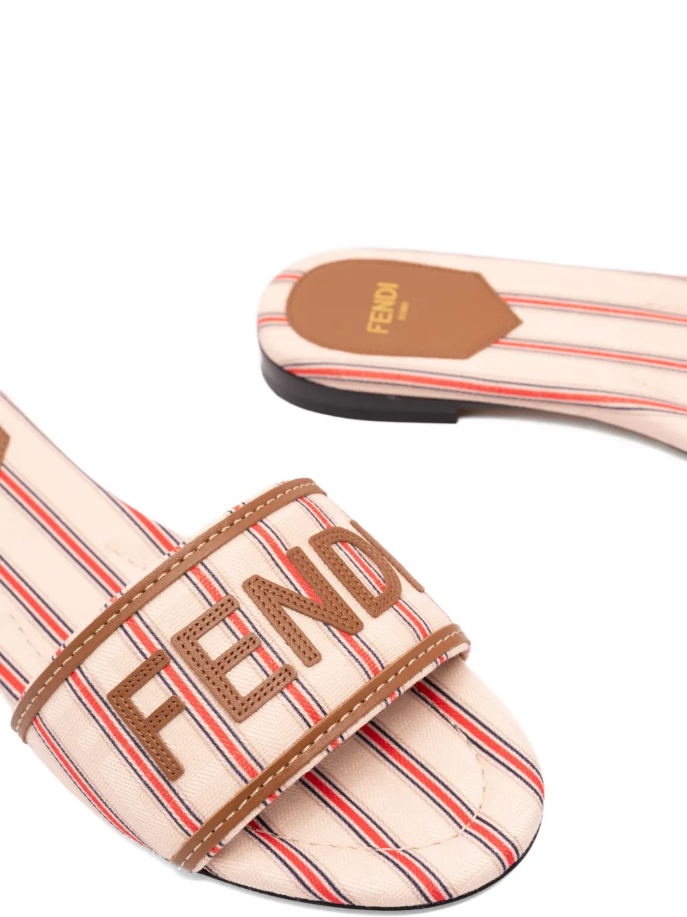 FENDI Sunshine striped logo-patch flat sandals Veelkleurig