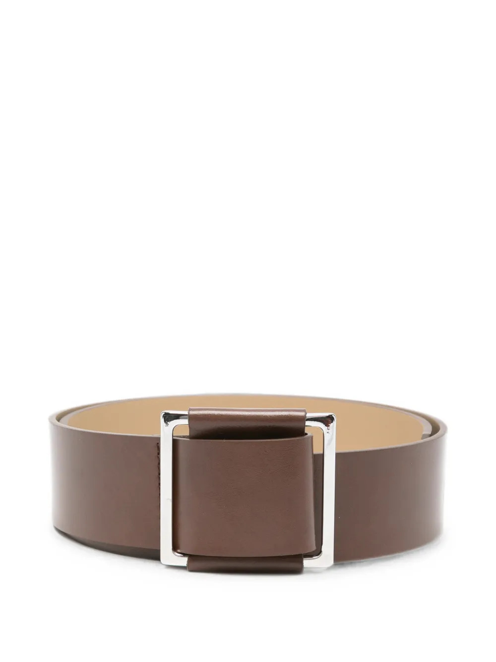 D.Exterior square-buckle leather belt - Marrone