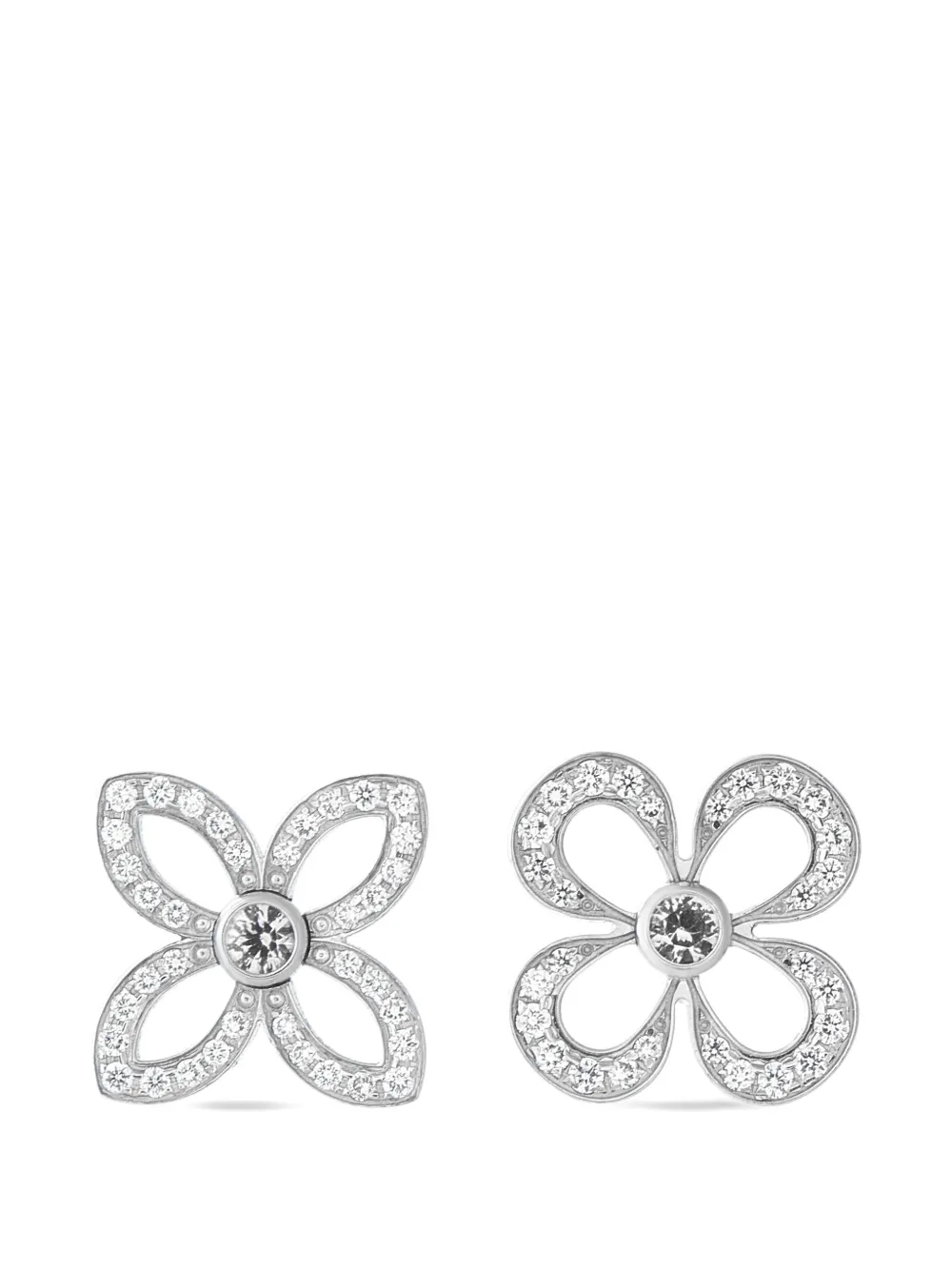 Louis Vuitton Pre-Owned 18k white gold diamond monogram flower earrings - Argento