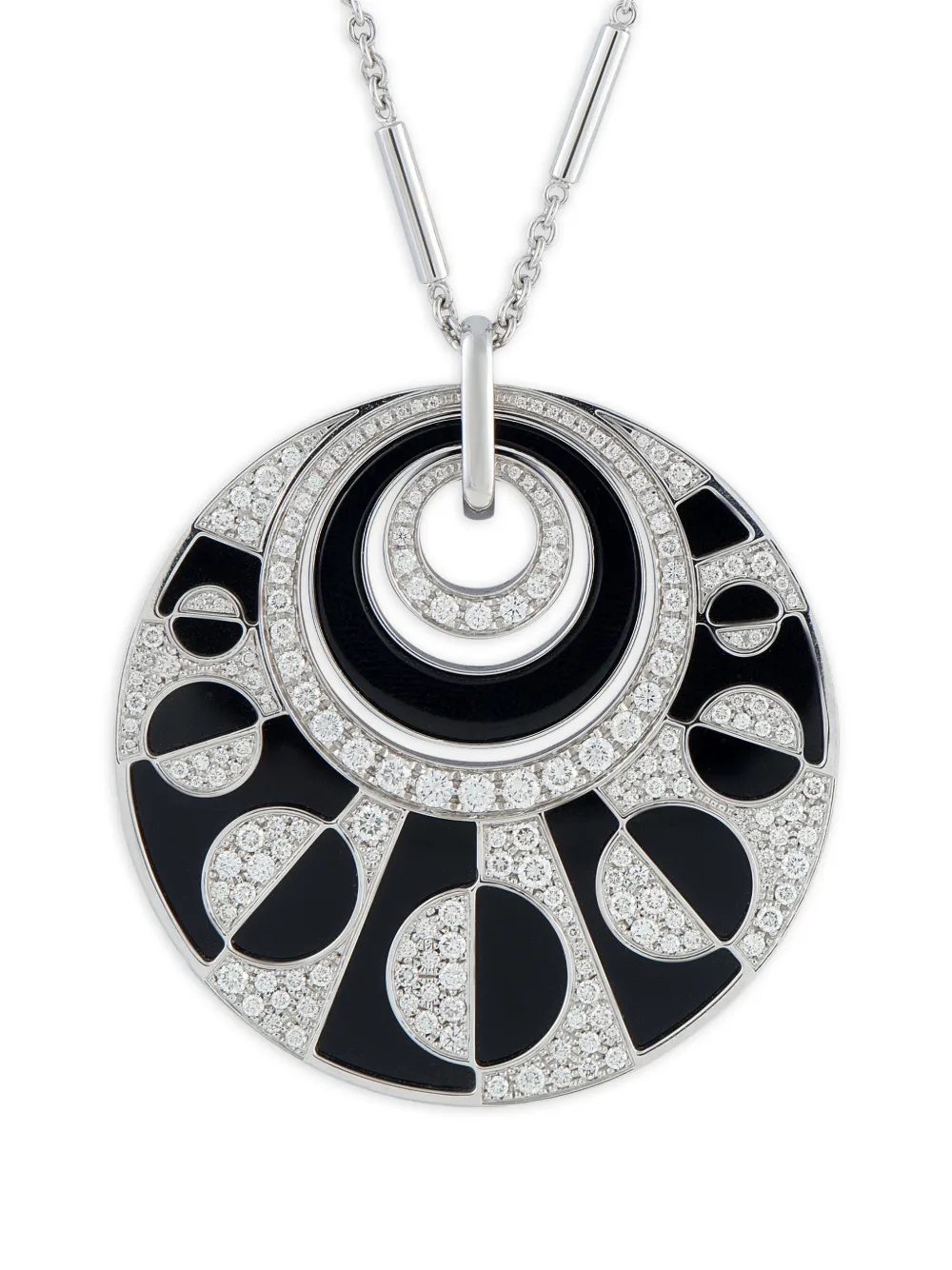 Bvlgari Pre-Owned Intarsio 18k white gold diamond and onyx pendant necklace - Argento