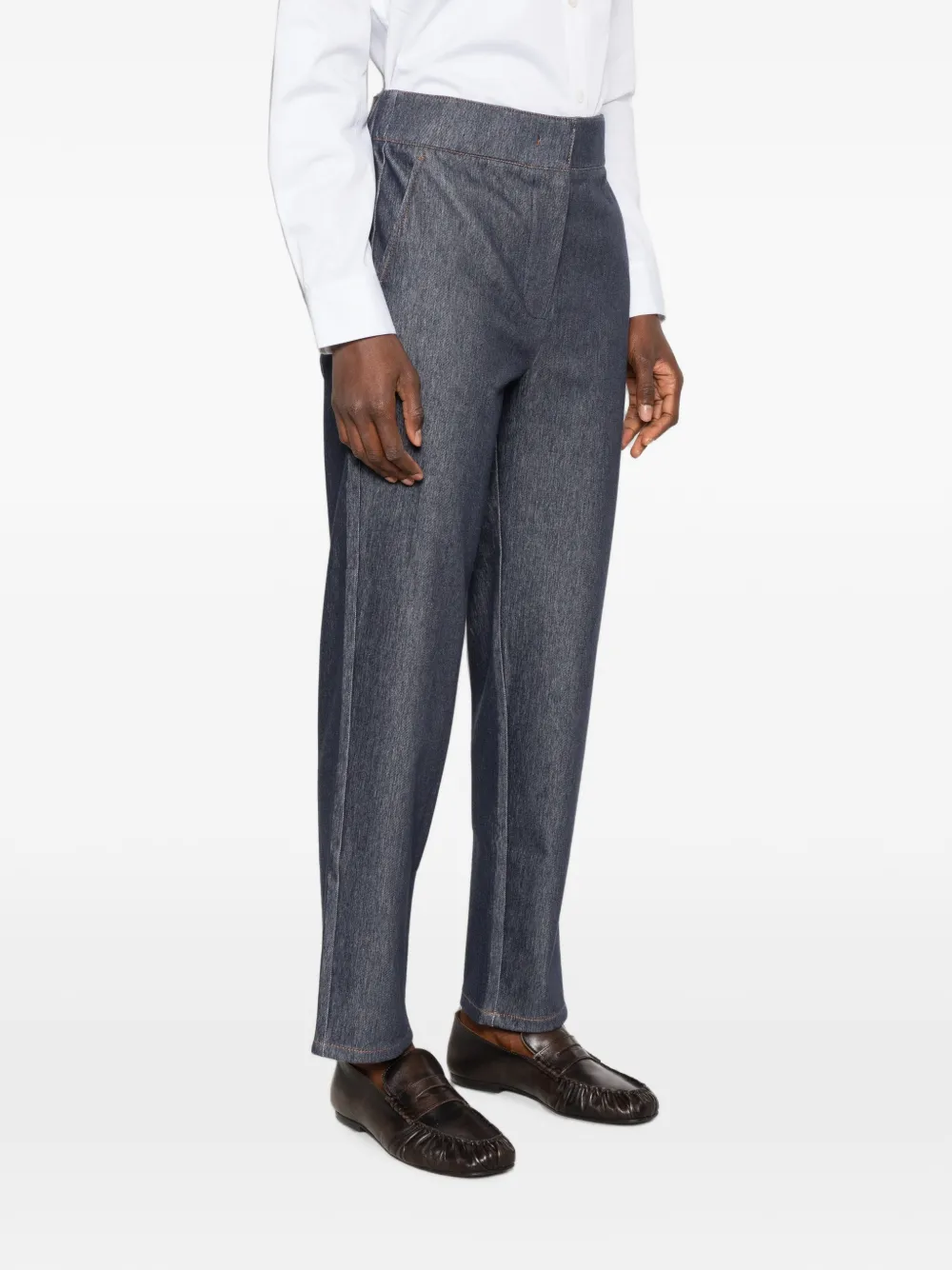 Max Mara Broek met elastische tailleband en logopatch Blauw