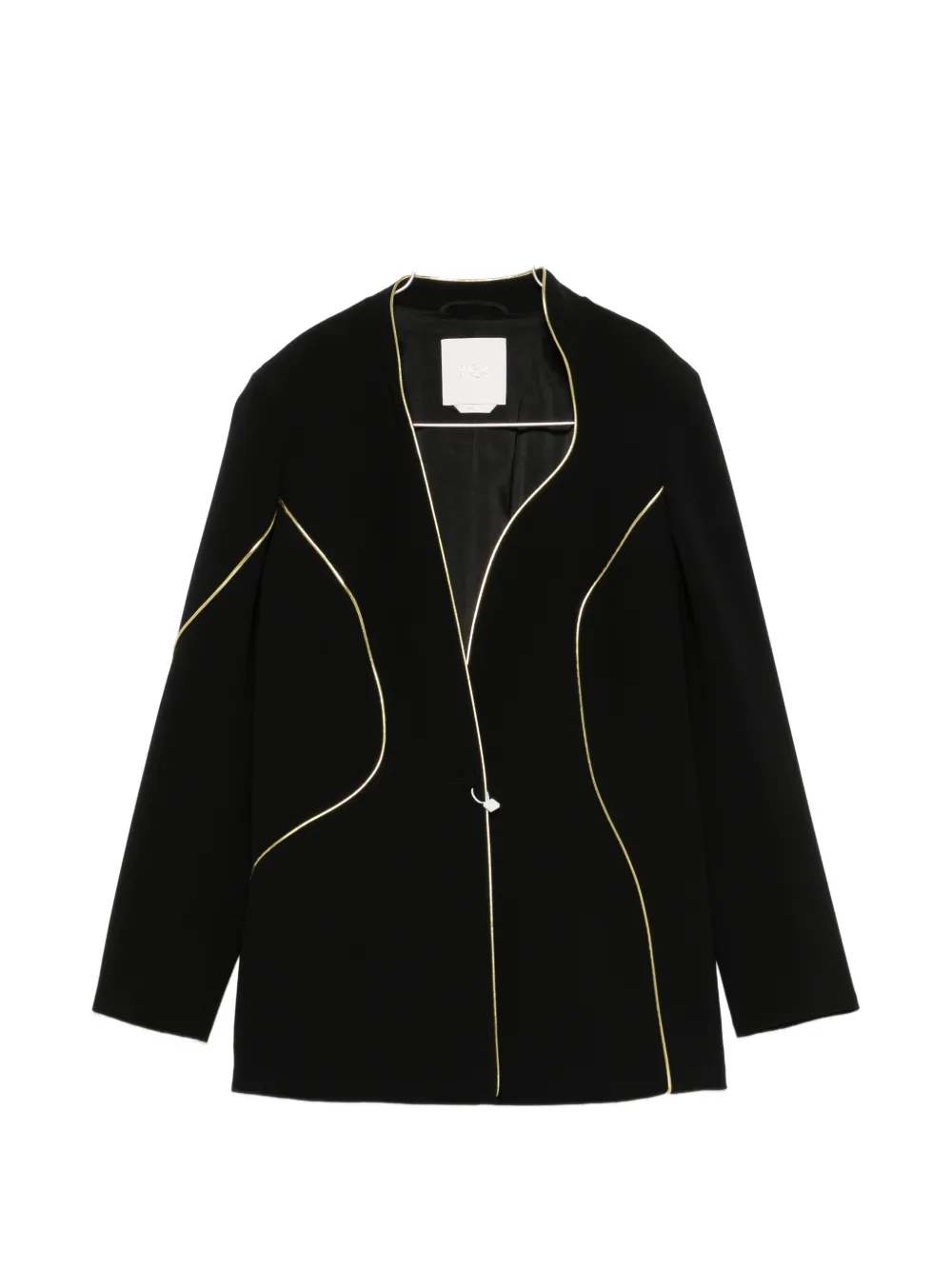 Marina Rinaldi Pietre piped-trim collarless blazer - Schwarz