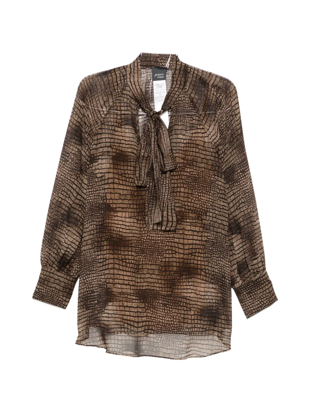 Marina Rinaldi Tapioca crocodile-effect pussy-bow blouse - Braun