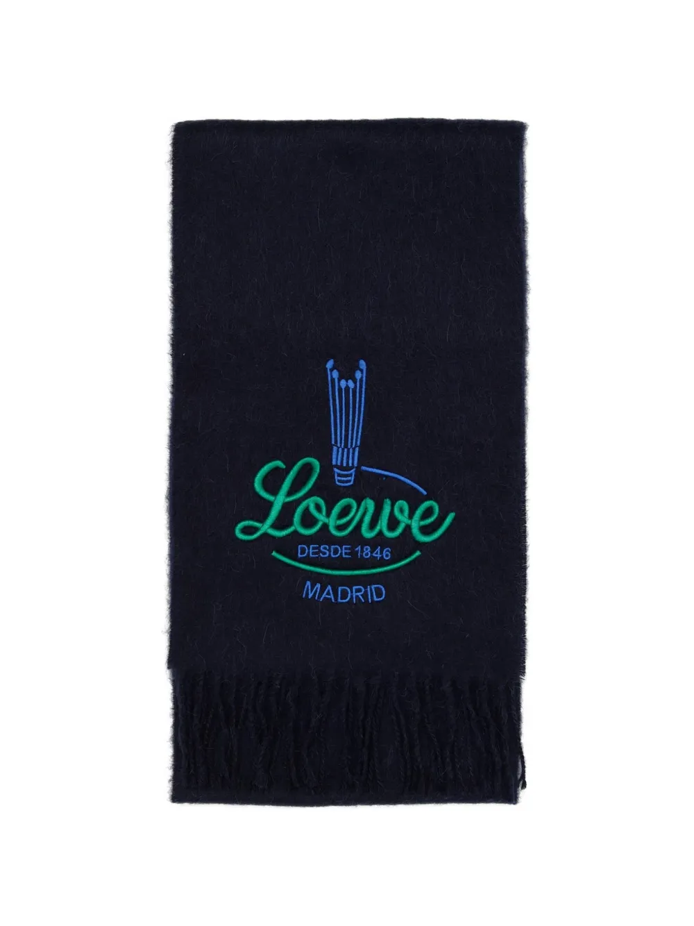 LOEWE logo-embroidered fringed scarf