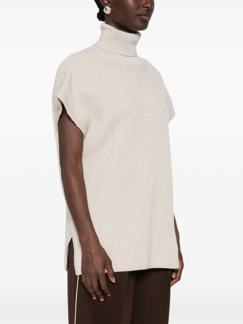 Max Mara MSTCobalto ribbed-knit sleeveless sweater Beige