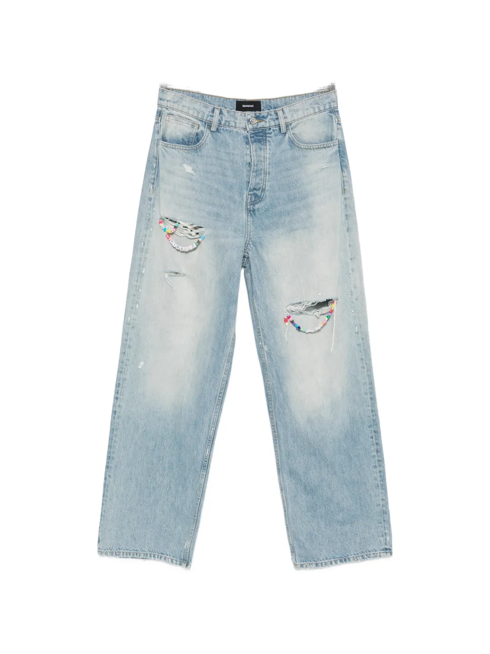 Nahmias Friendship bead-embellished distressed denim jeans - Blu