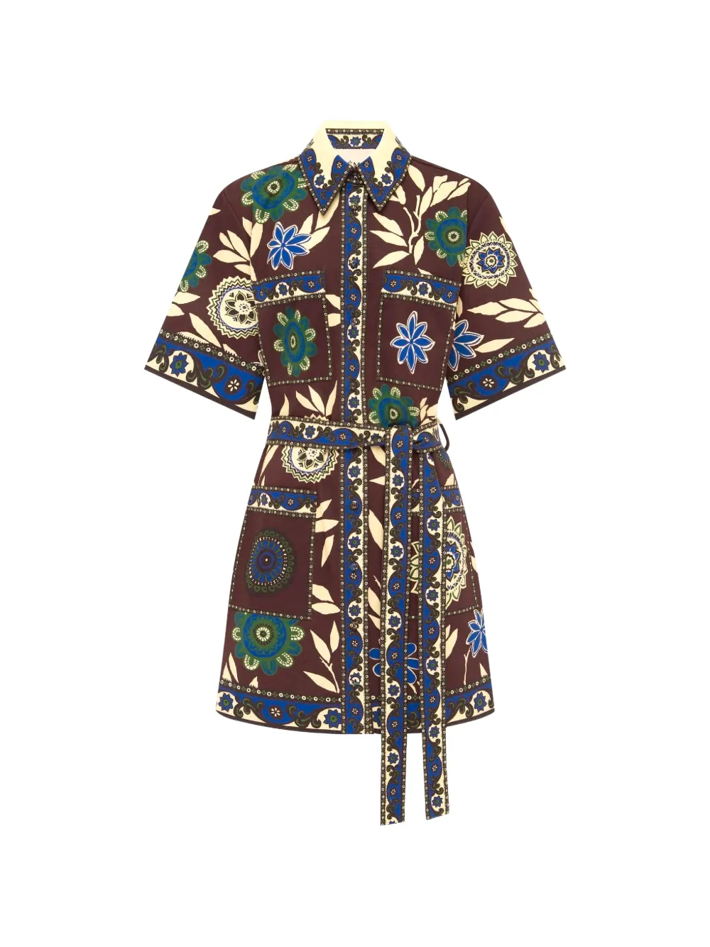 ALEMAIS Jasper floral-print belted mini dress - Brown