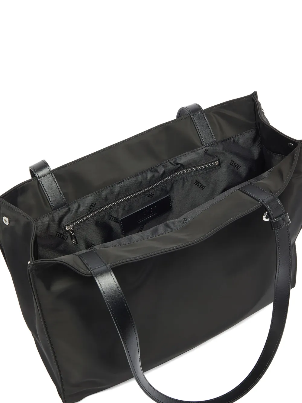 Diesel 1DR shopper in nylon met leren omslag Zwart