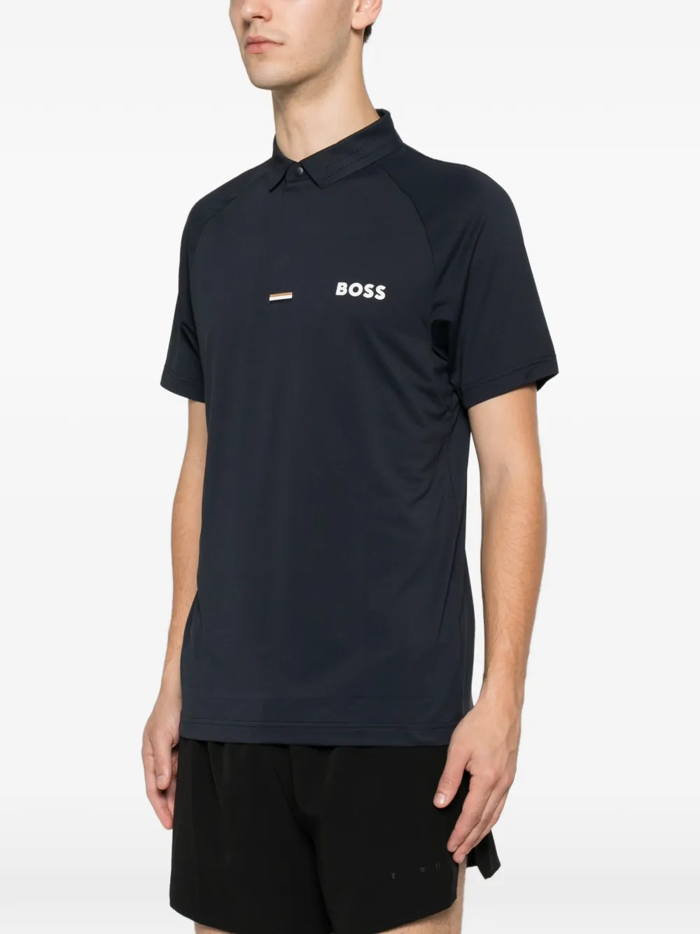 BOSS T-shirt met logo-print en raglan mouwen Blauw