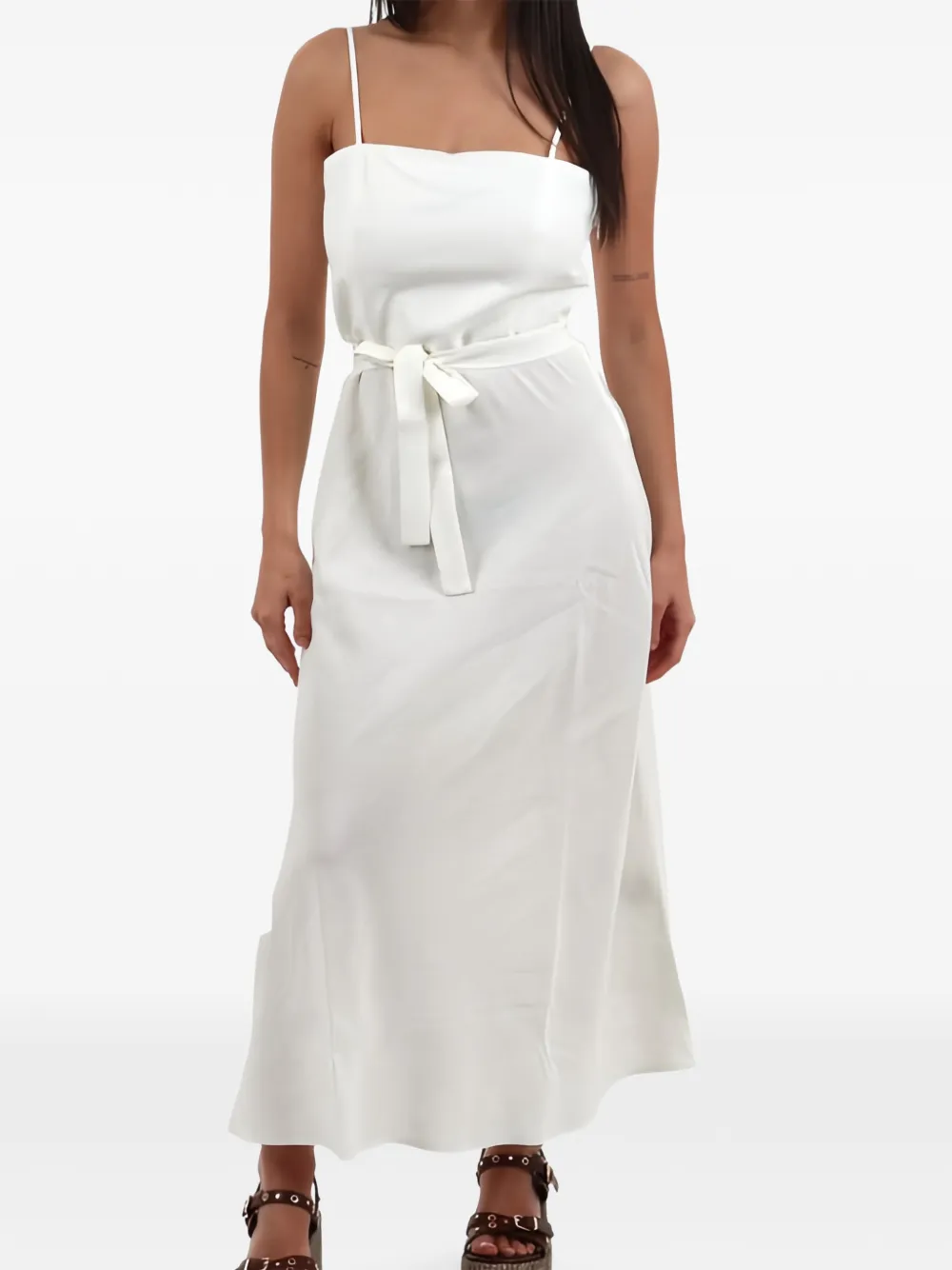 Marella belted spaghetti-strap dress - Bianco