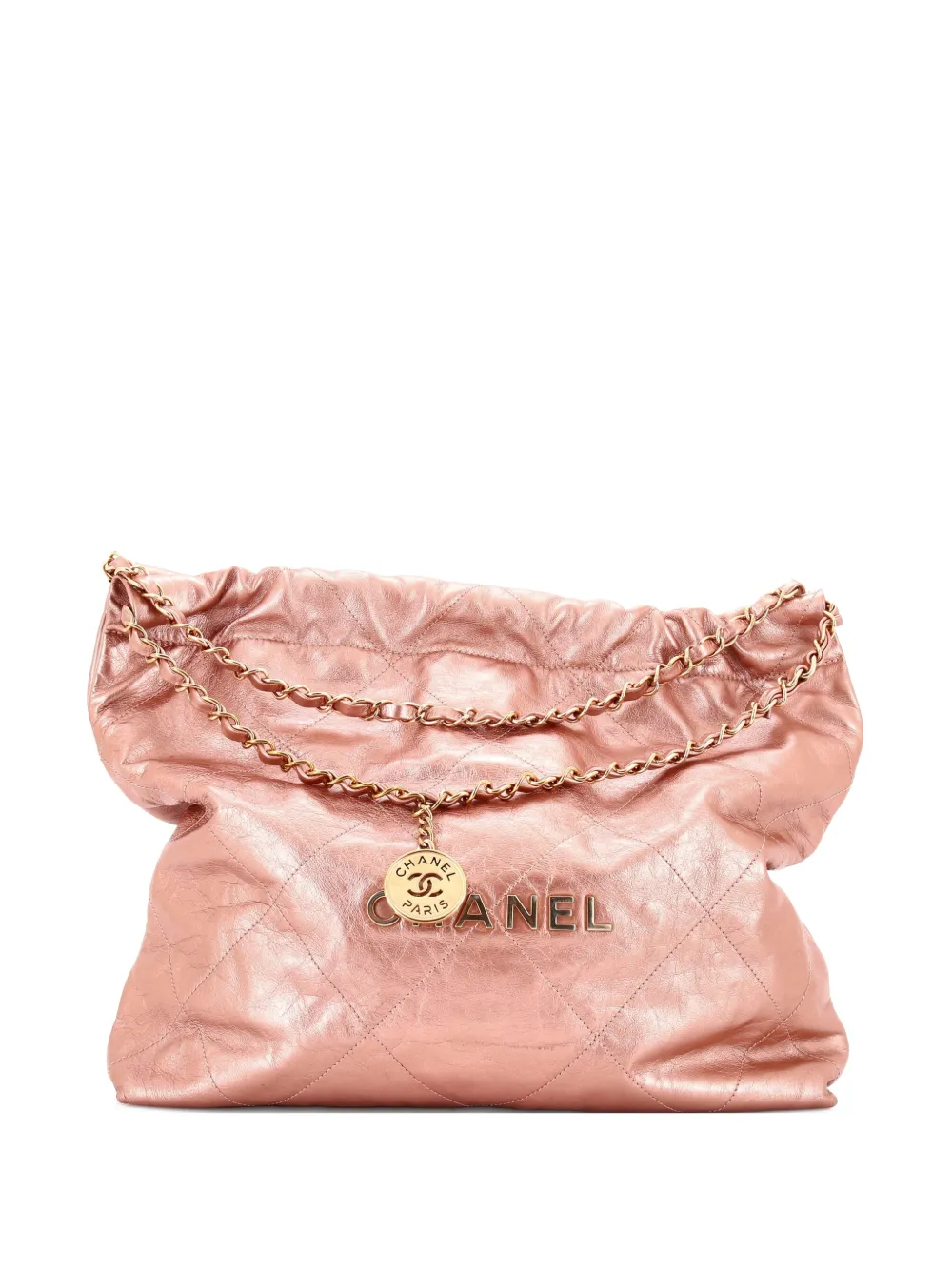 CHANEL Pre-Owned Borsa passepartout 22 media in pelle di vitello trapuntata con catena - Effetto metallizzato