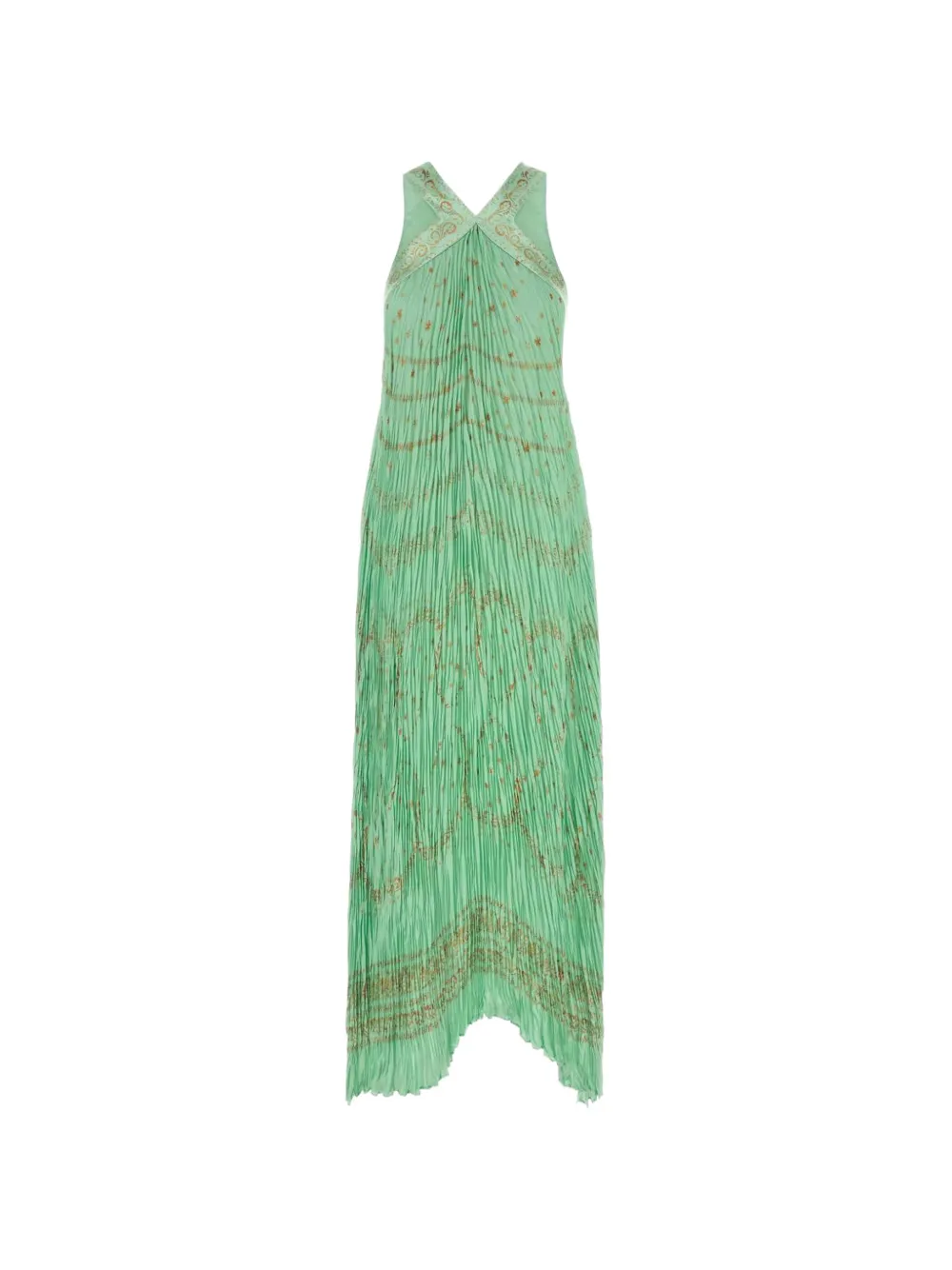 Alberta Ferretti printed plissé-effect sleeveless dress - Green