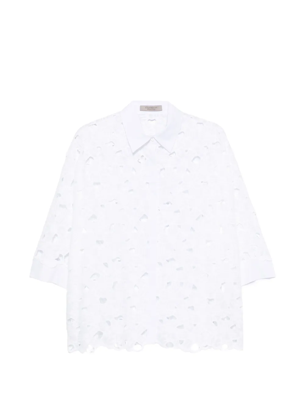 D.Exterior floral-cutout scalloped-hem shirt - Bianco