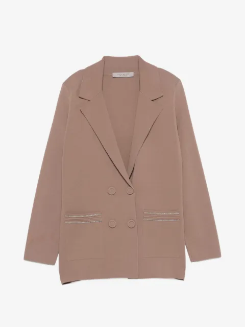 D.Exterior double-breasted embellished blazer