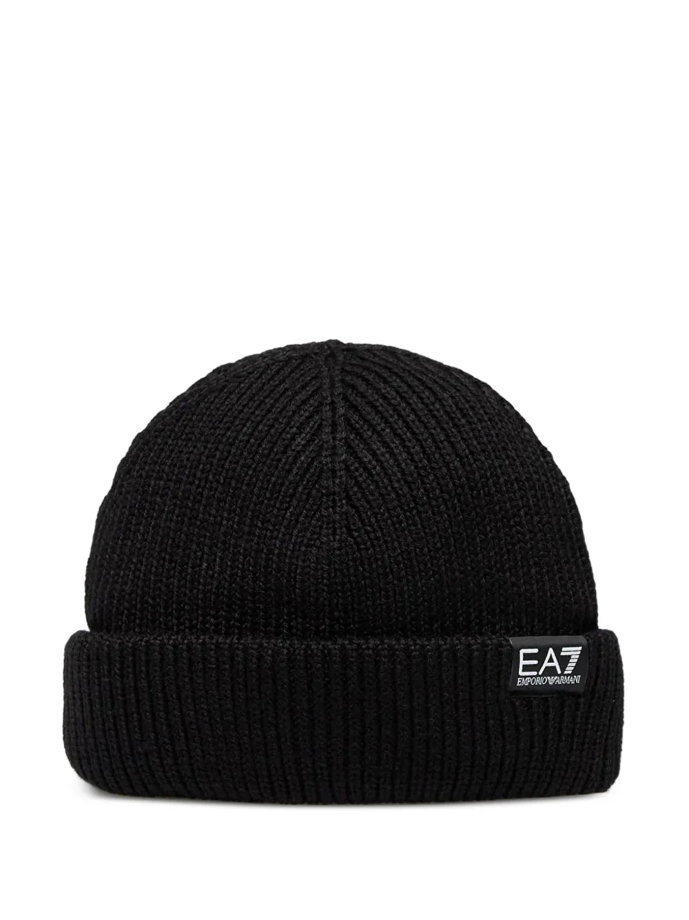 Ea7 Emporio Armani logo-patch ribbed-knit beanie hat - Nero