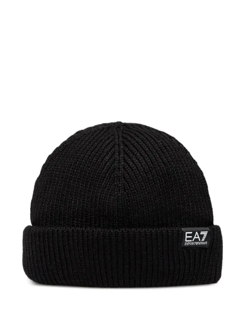 Ea7 Emporio Armani logo-patch ribbed-knit beanie hat