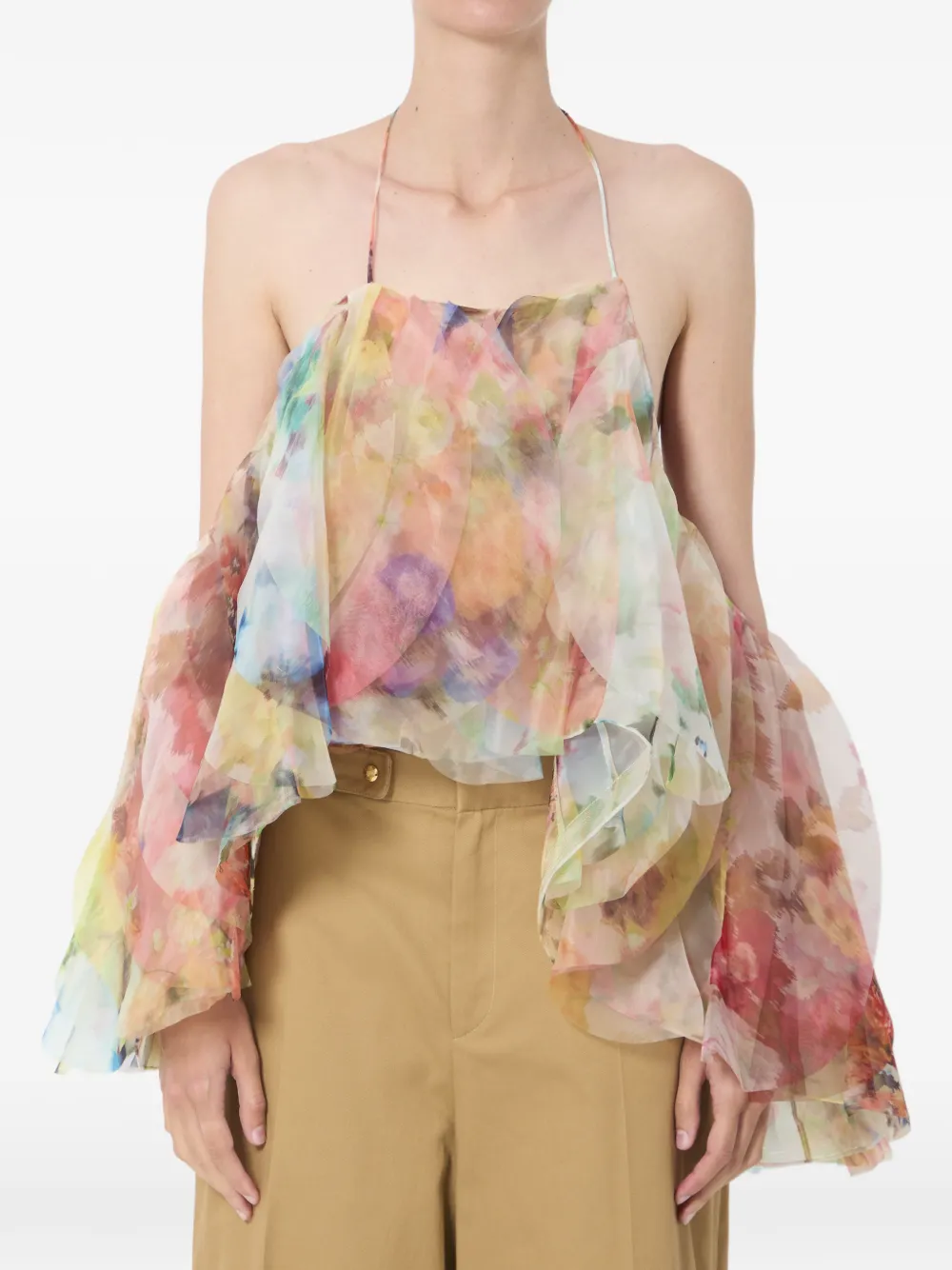 ZIMMERMANN Luna ruffled puff-sleeve blouse - Multicolore