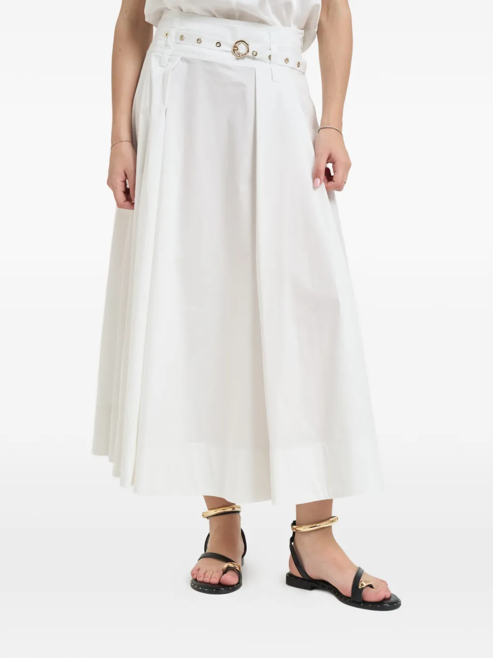 LIU JO belted pleated cotton midi skirt - Weiß