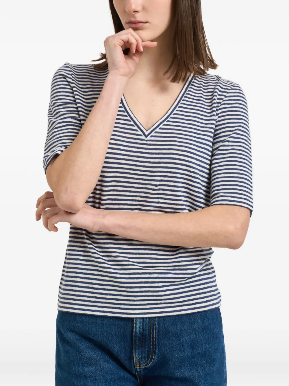 Weekend Max Mara striped V-neck linenT-shirt - Blau