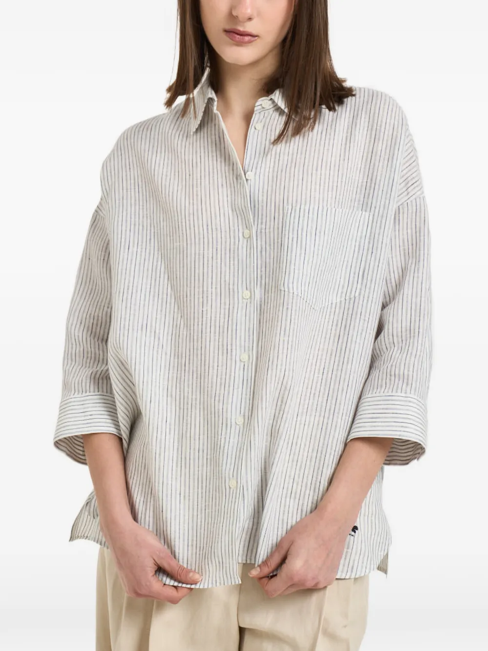 Weekend Max Mara striped chest-pocket linen shirt - Blu