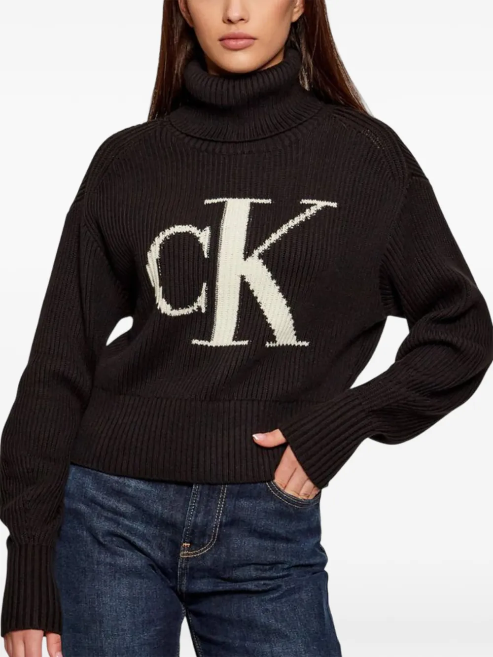 Calvin Klein Jeans logo-intarsia ribbed-knit sweater - Nero