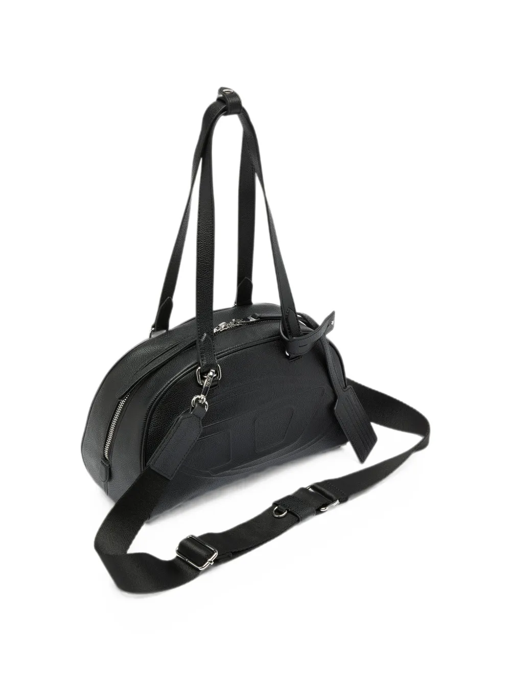 Diesel 1DR Dome Boston leren tas met logo-reliëf Zwart