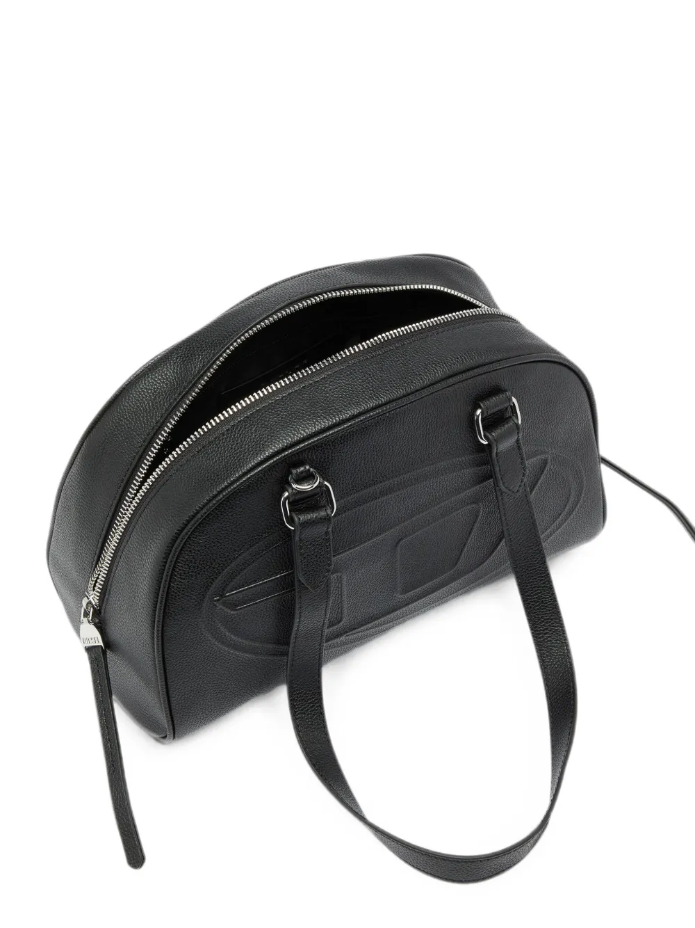 Diesel 1DR Dome Boston leren tas met logo-reliëf Zwart
