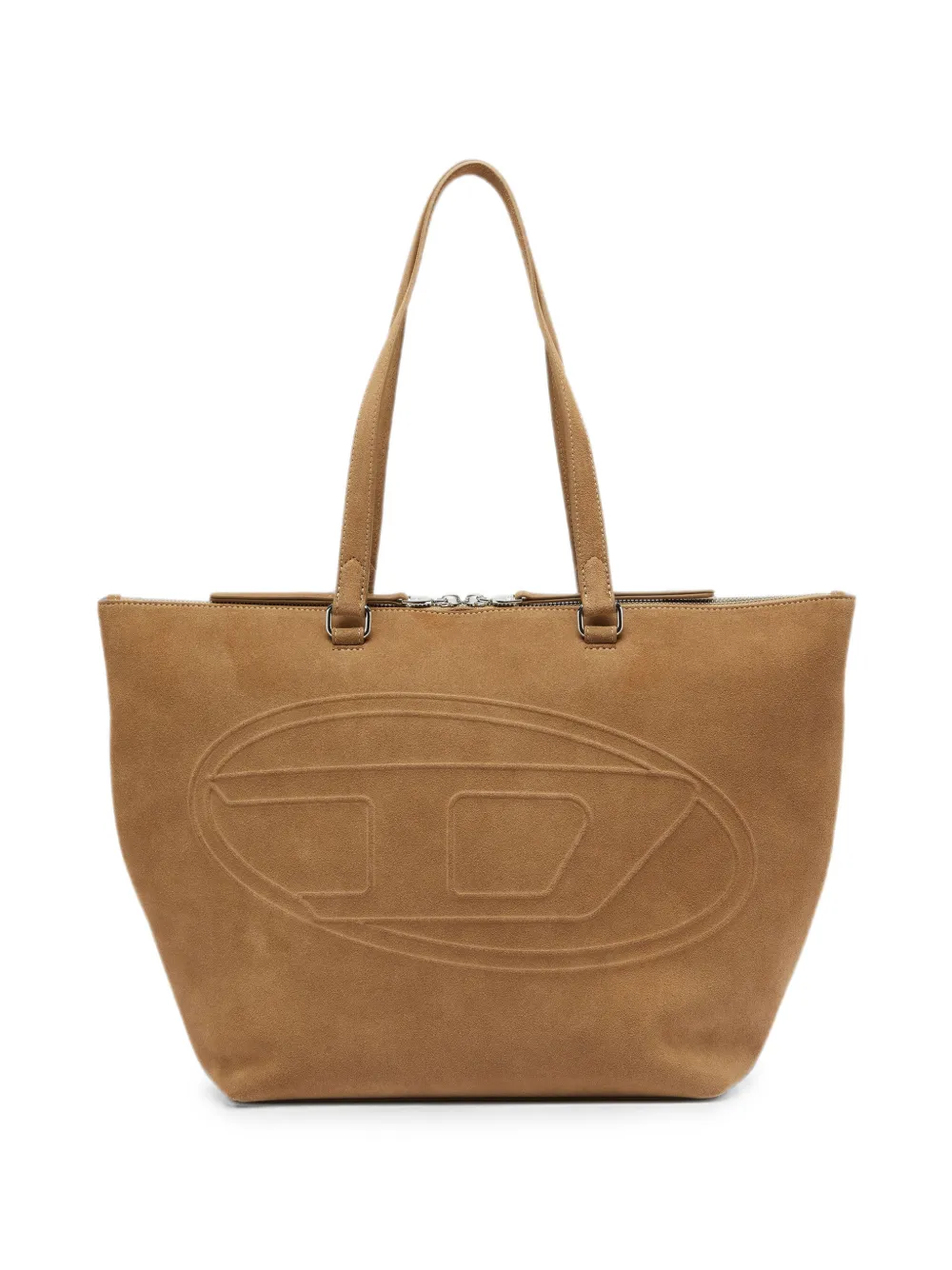 Diesel 1DR Dome-suede tote with Oval D logo - Neutrals