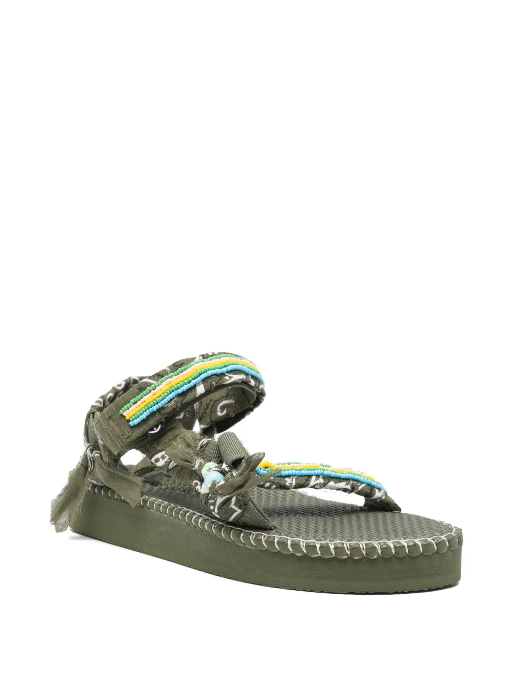 Arizona Love Trekky Stitch bead-embellished bandana-print sandals Groen
