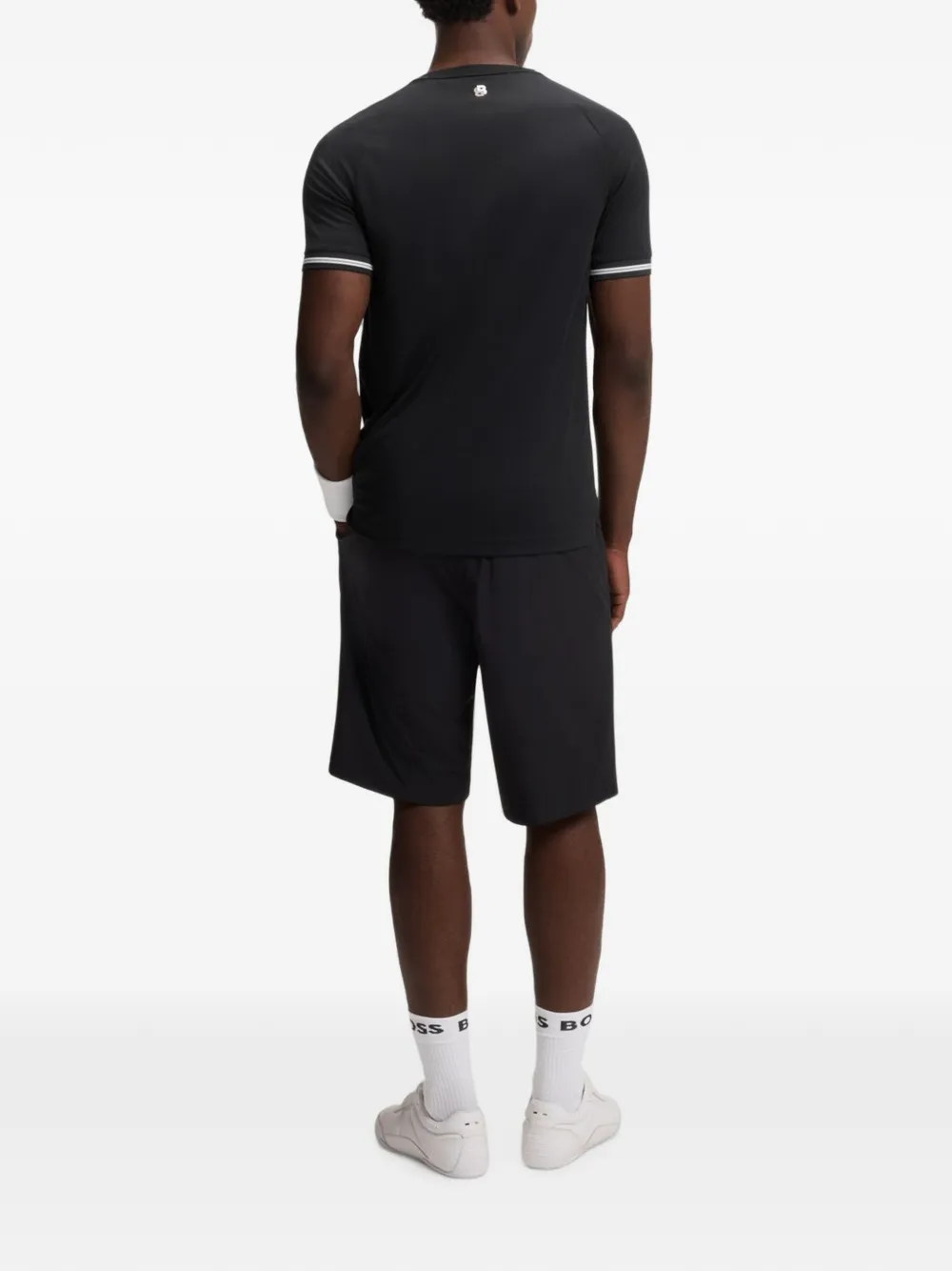 BOSS Active slim-fit T-shirt met tennisbal-reliëf Zwart