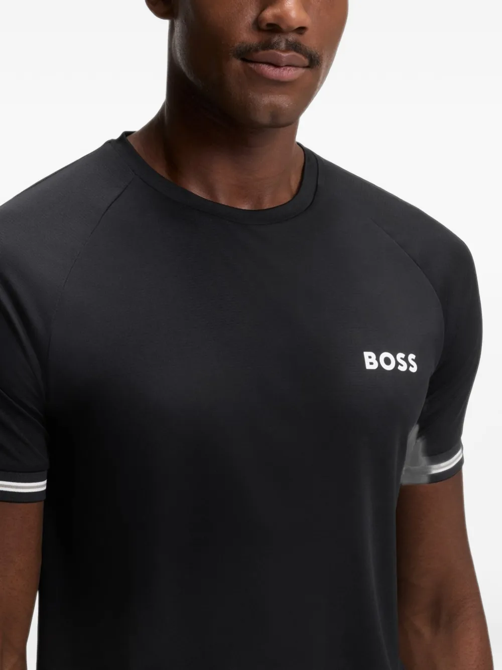 BOSS Active slim-fit T-shirt met tennisbal-reliëf Zwart