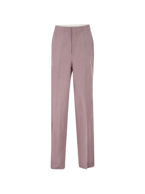 Tagliatore Straight-leg Linen Trousers in Pink