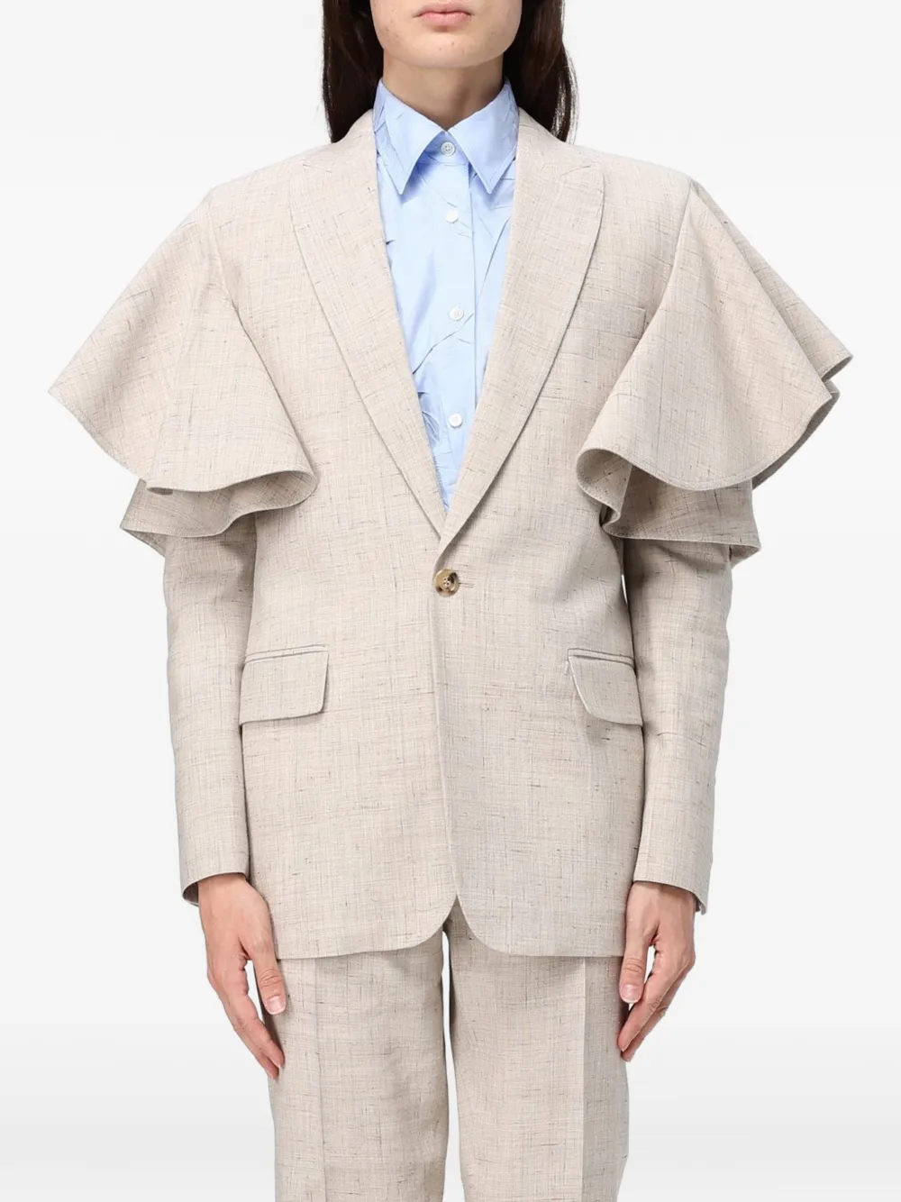 Moschino ruffled-sleeve blazer - Nude