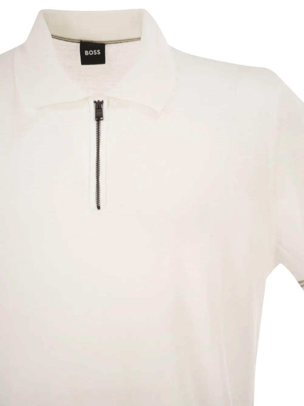 BOSS Poloshirt met halve rits en gestreepte afwerking Beige