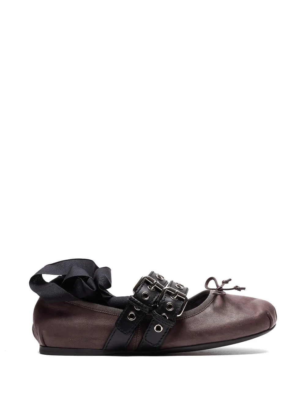 Miu Miu buckle-strap lace-up ballet flats - Marrone