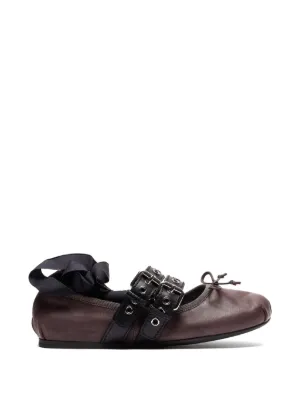 Miu Miu Buckled Leather Ballerina Shoes | Black | FARFETCH BE