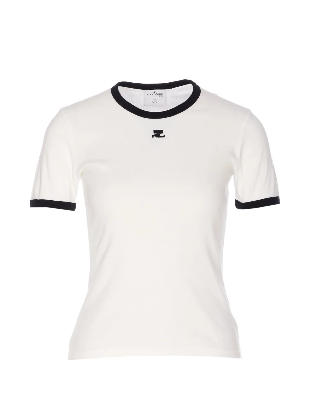 Courrèges embroidered-logo contrast-trim T-shirt - Bianco